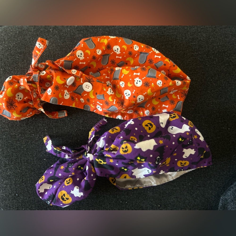 Halloween Themed Ponytail Scrub Hats